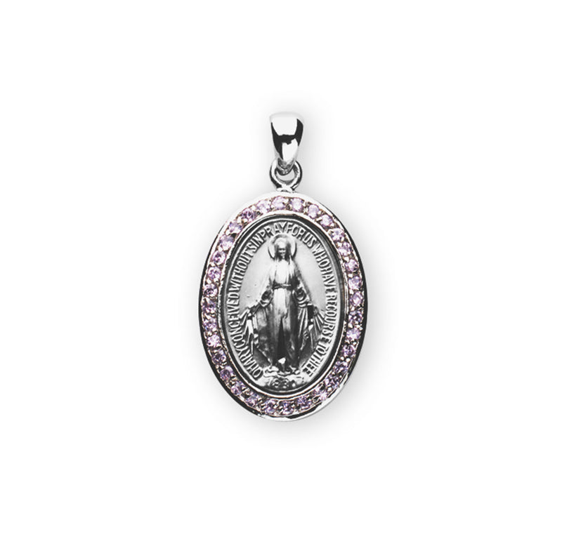 Sterling Silver Pink Cubic Zirconia "CZ" Miraculous Medal HMH 