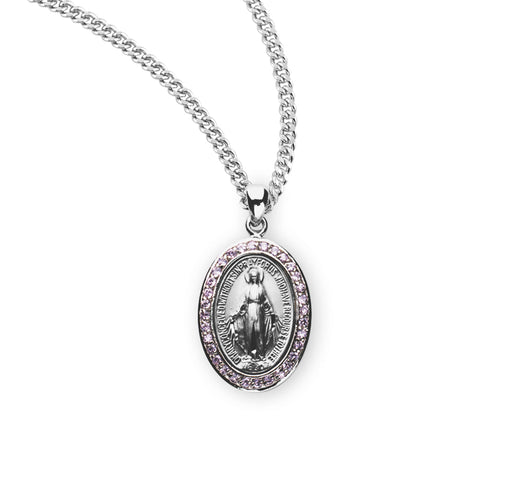 Sterling Silver Pink Cubic Zirconia "CZ" Miraculous Medal HMH 