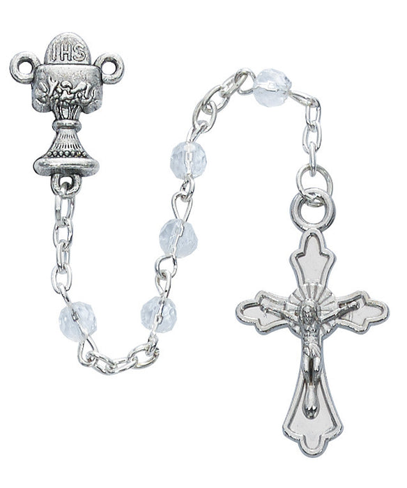 First Communion Crystal Rosary with Chalice Center