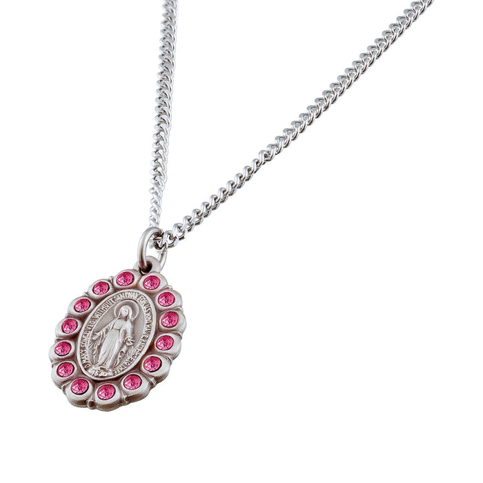 Sterling Silver Pink Oval Miraculous Medal Medal HMH 