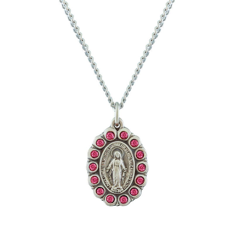 Sterling Silver Pink Oval Miraculous Medal Medal HMH 
