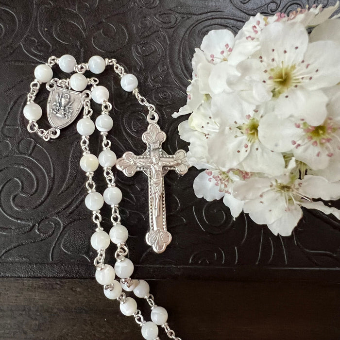 First Communion Pearl Rosary with Chalice Center Rosary Christian Brands Catholic 