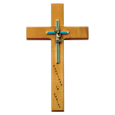 10 Inch Personalized Baptism Baby Boy Maple Wood and Brass Wall Cross Wall Cross Singer 